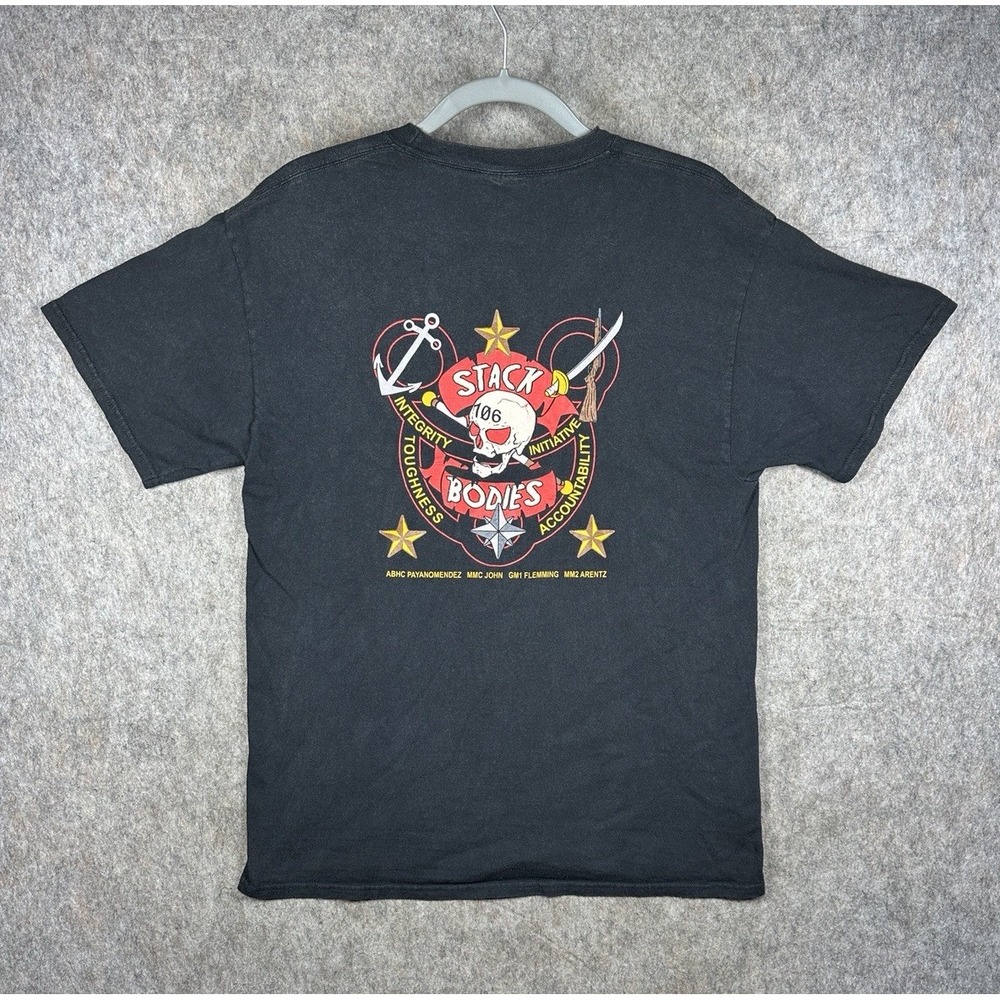 US Navy Stack Bodies Shirt Mens L Skull Military Graphic Tee Port & Company